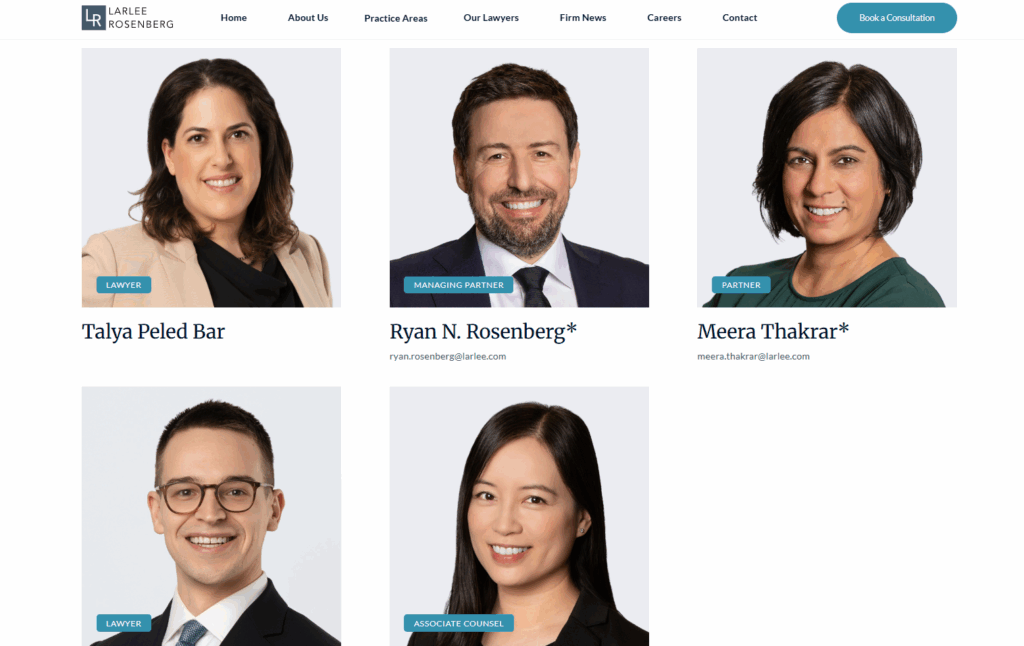 Larlee Rosenberg's team page showing their lawyer headshots
