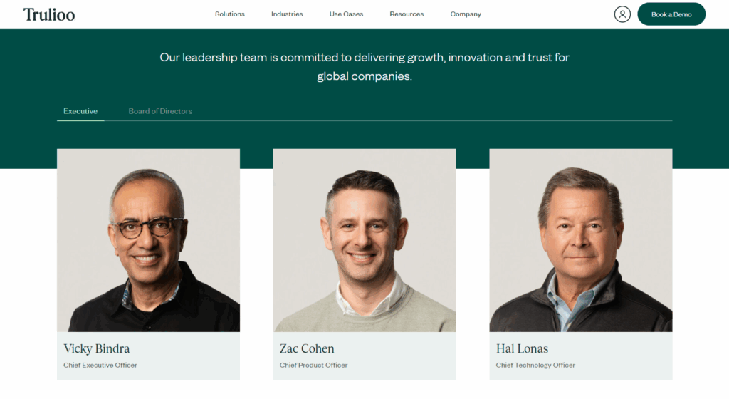 Trulioo's Vancouver headshots of their team members shown on their website